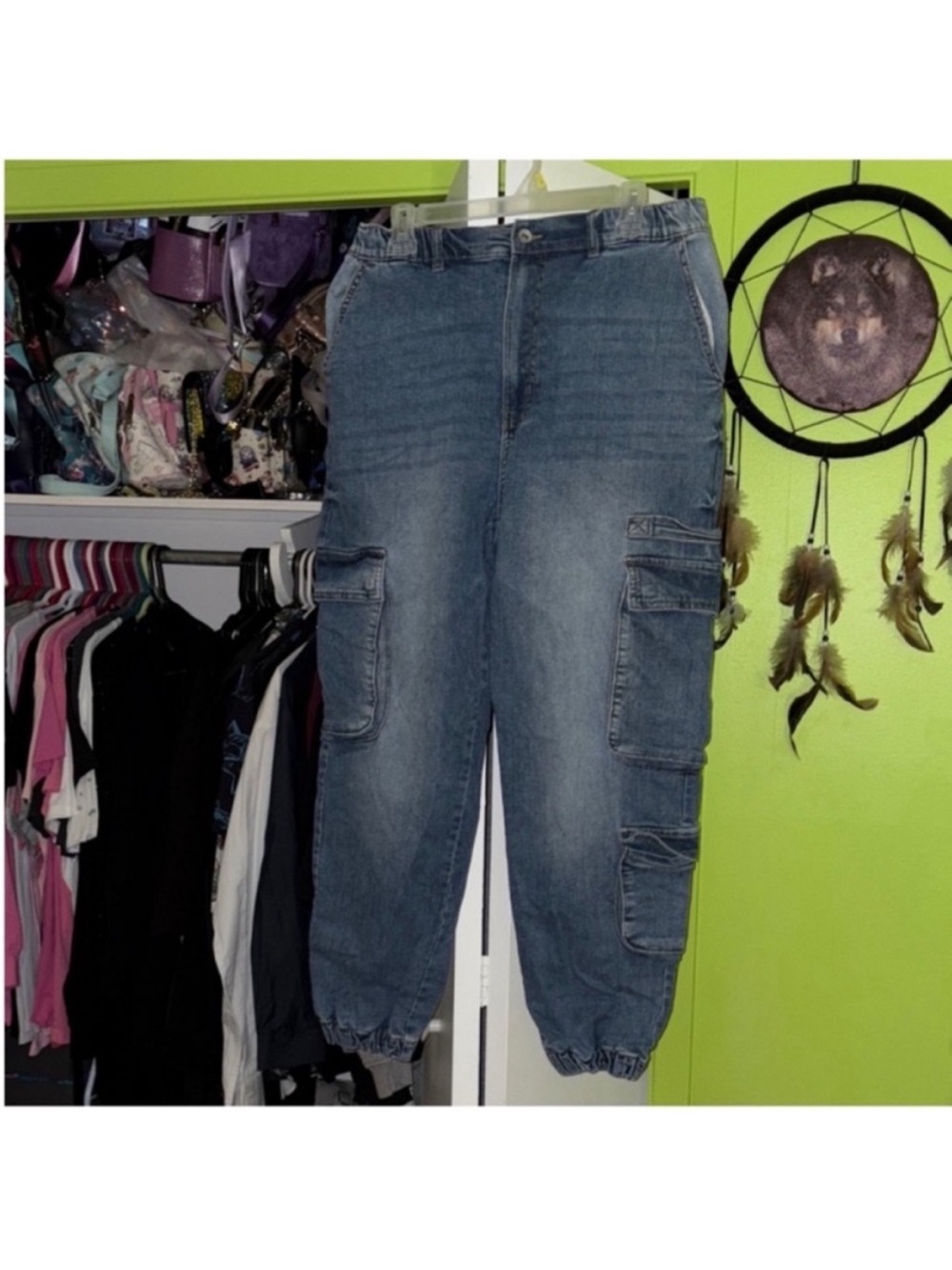 Ardene Women's Washed Blue Cargo Boyfriend Jeans XL